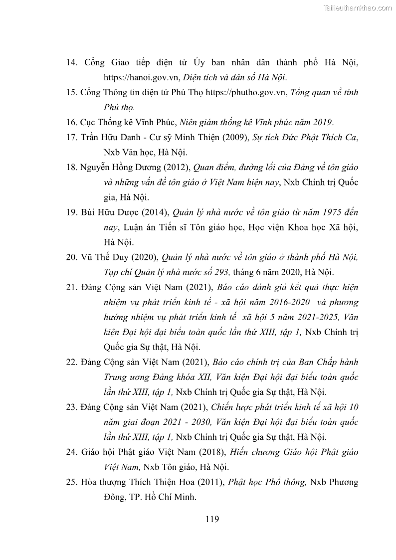 Luận văn thạc sĩ quản lý công Quản lý nhà nước đối với hoạt động của Đạo Phật trên địa bàn tỉnh Vĩnh Phúc - 11 Trang 127