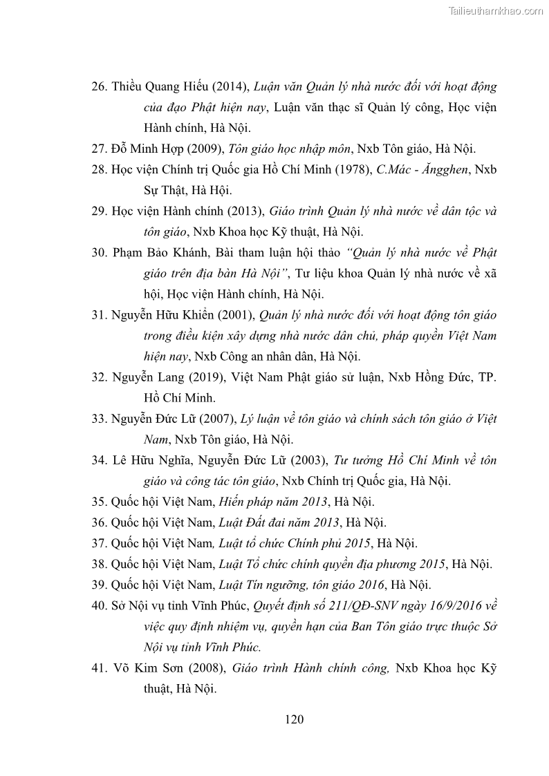Luận văn thạc sĩ quản lý công Quản lý nhà nước đối với hoạt động của Đạo Phật trên địa bàn tỉnh Vĩnh Phúc - 11 Trang 128