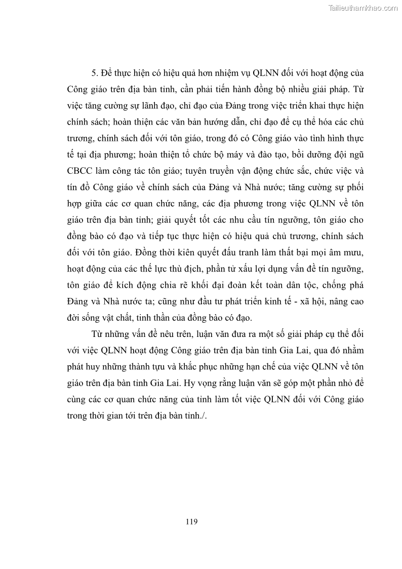 Luận văn thạc sĩ quản lý công Quản lý nhà nước đối với hoạt động của Công giáo trên địa bàn tỉnh Gia Lai - 11 Trang 128