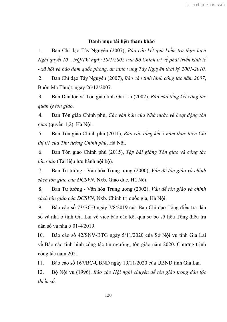 Luận văn thạc sĩ quản lý công Quản lý nhà nước đối với hoạt động của Công giáo trên địa bàn tỉnh Gia Lai - 11 Trang 129