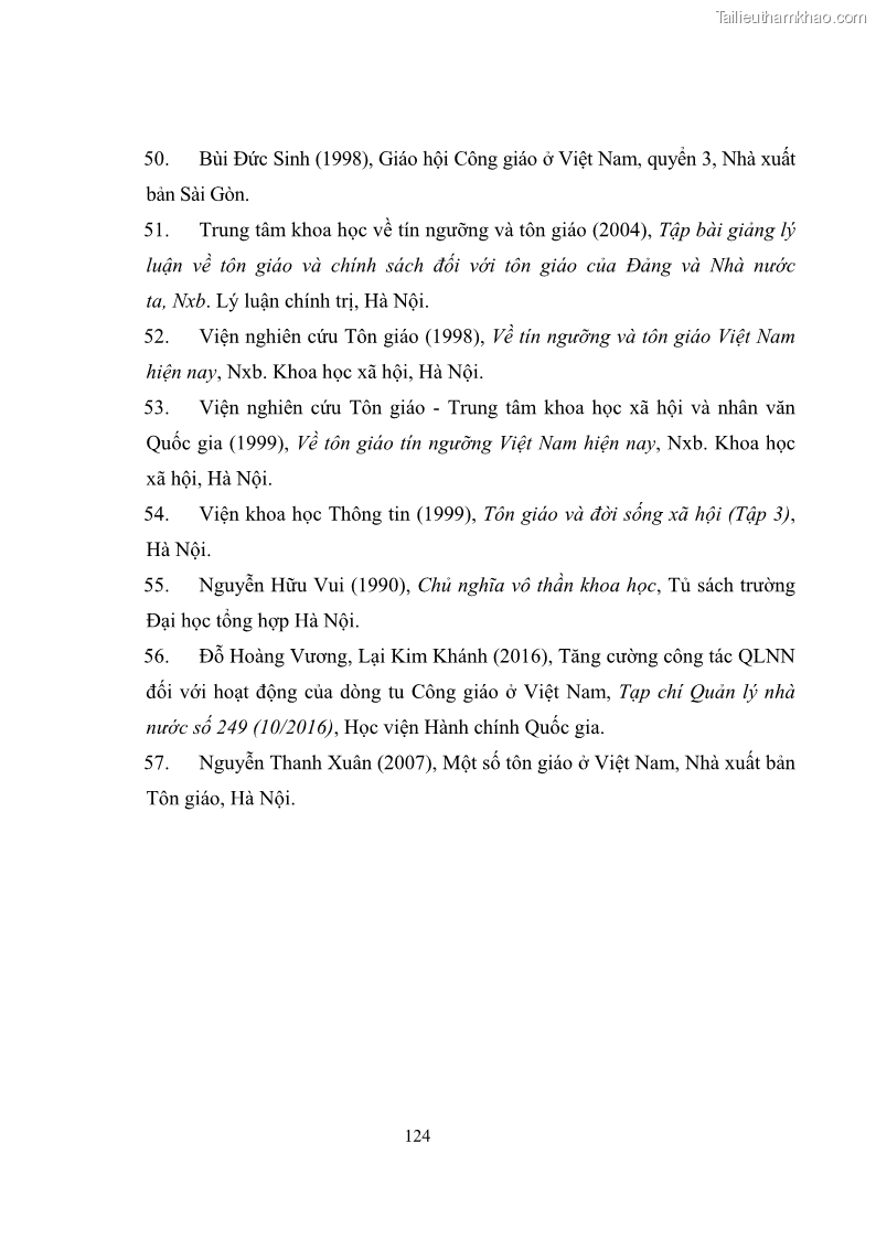 Luận văn thạc sĩ quản lý công Quản lý nhà nước đối với hoạt động của Công giáo trên địa bàn tỉnh Gia Lai - 12 Trang 133