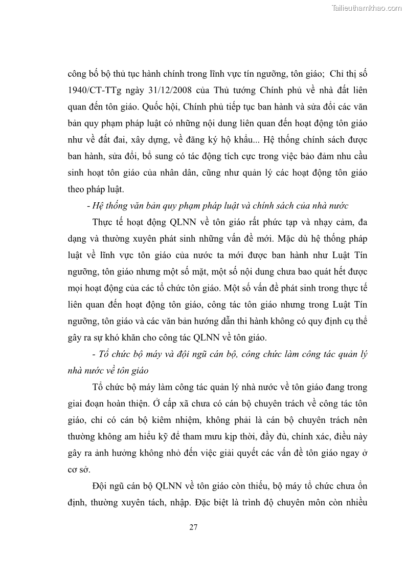 Luận văn thạc sĩ quản lý công Quản lý nhà nước đối với hoạt động của Công giáo trên địa bàn tỉnh Gia Lai - 3 Trang 36