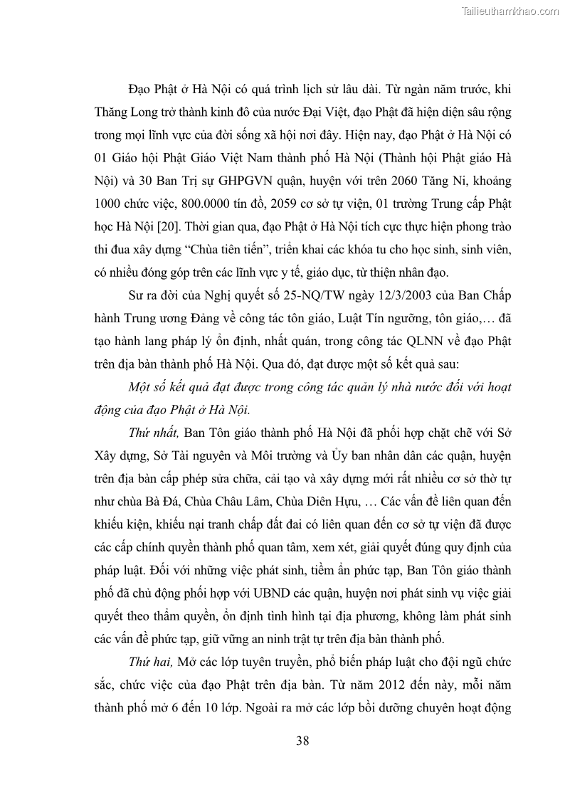 Luận văn thạc sĩ quản lý công Quản lý nhà nước đối với hoạt động của Đạo Phật trên địa bàn tỉnh Vĩnh Phúc - 4 Trang 46