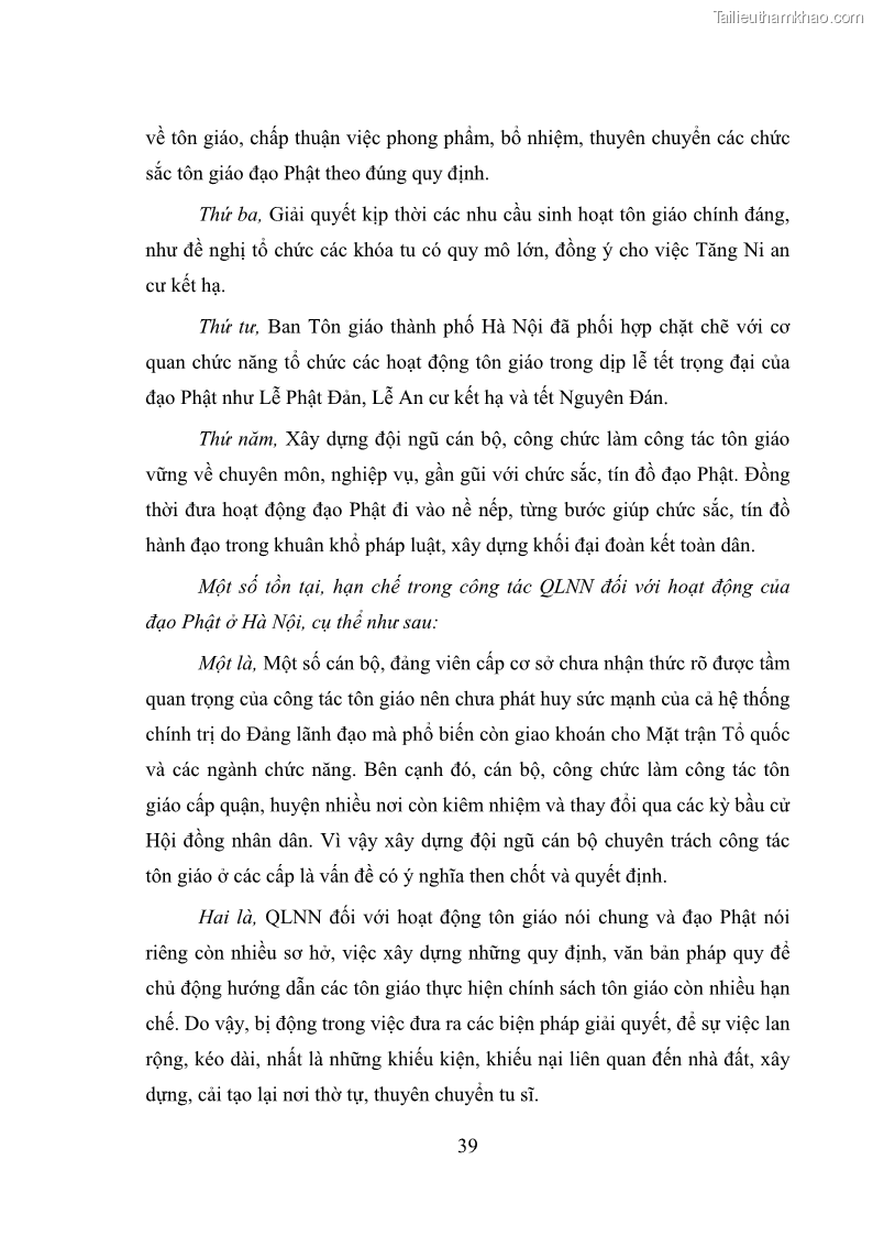 Luận văn thạc sĩ quản lý công Quản lý nhà nước đối với hoạt động của Đạo Phật trên địa bàn tỉnh Vĩnh Phúc - 4 Trang 47