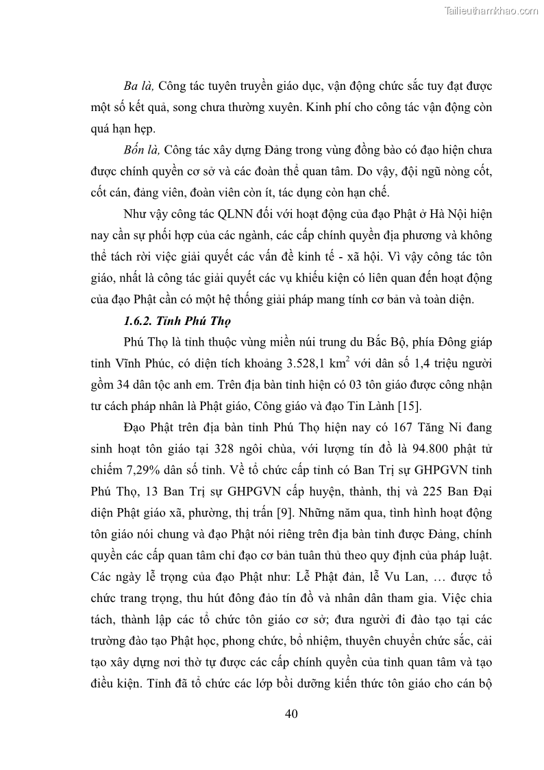 Luận văn thạc sĩ quản lý công Quản lý nhà nước đối với hoạt động của Đạo Phật trên địa bàn tỉnh Vĩnh Phúc - 4 Trang 48