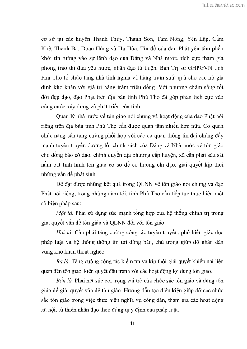 Luận văn thạc sĩ quản lý công Quản lý nhà nước đối với hoạt động của Đạo Phật trên địa bàn tỉnh Vĩnh Phúc - 5 Trang 49