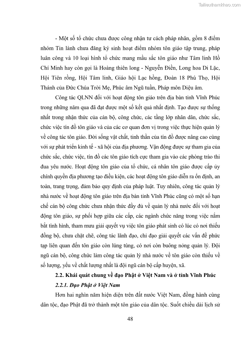 Luận văn thạc sĩ quản lý công Quản lý nhà nước đối với hoạt động của Đạo Phật trên địa bàn tỉnh Vĩnh Phúc - 5 Trang 56