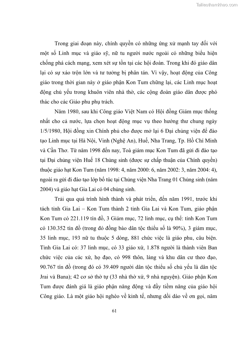 Luận văn thạc sĩ quản lý công Quản lý nhà nước đối với hoạt động của Công giáo trên địa bàn tỉnh Gia Lai - 6 Trang 70