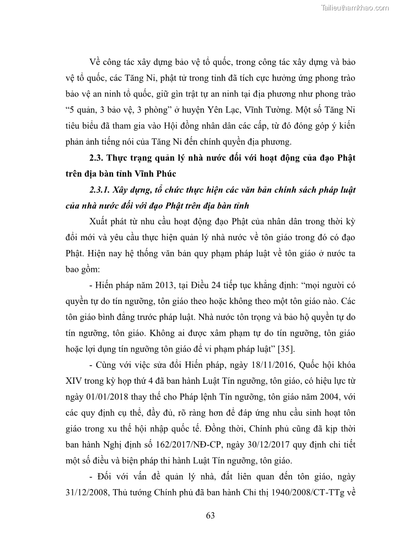 Luận văn thạc sĩ quản lý công Quản lý nhà nước đối với hoạt động của Đạo Phật trên địa bàn tỉnh Vĩnh Phúc - 6 Trang 71