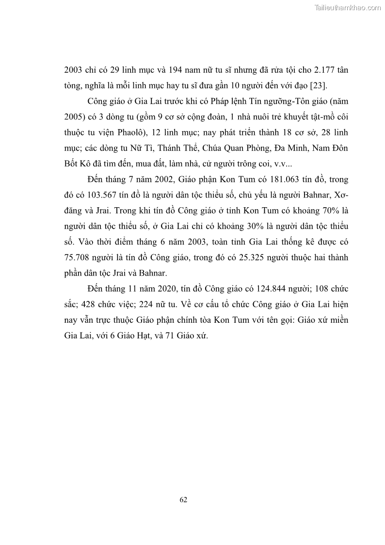 Luận văn thạc sĩ quản lý công Quản lý nhà nước đối với hoạt động của Công giáo trên địa bàn tỉnh Gia Lai - 6 Trang 71