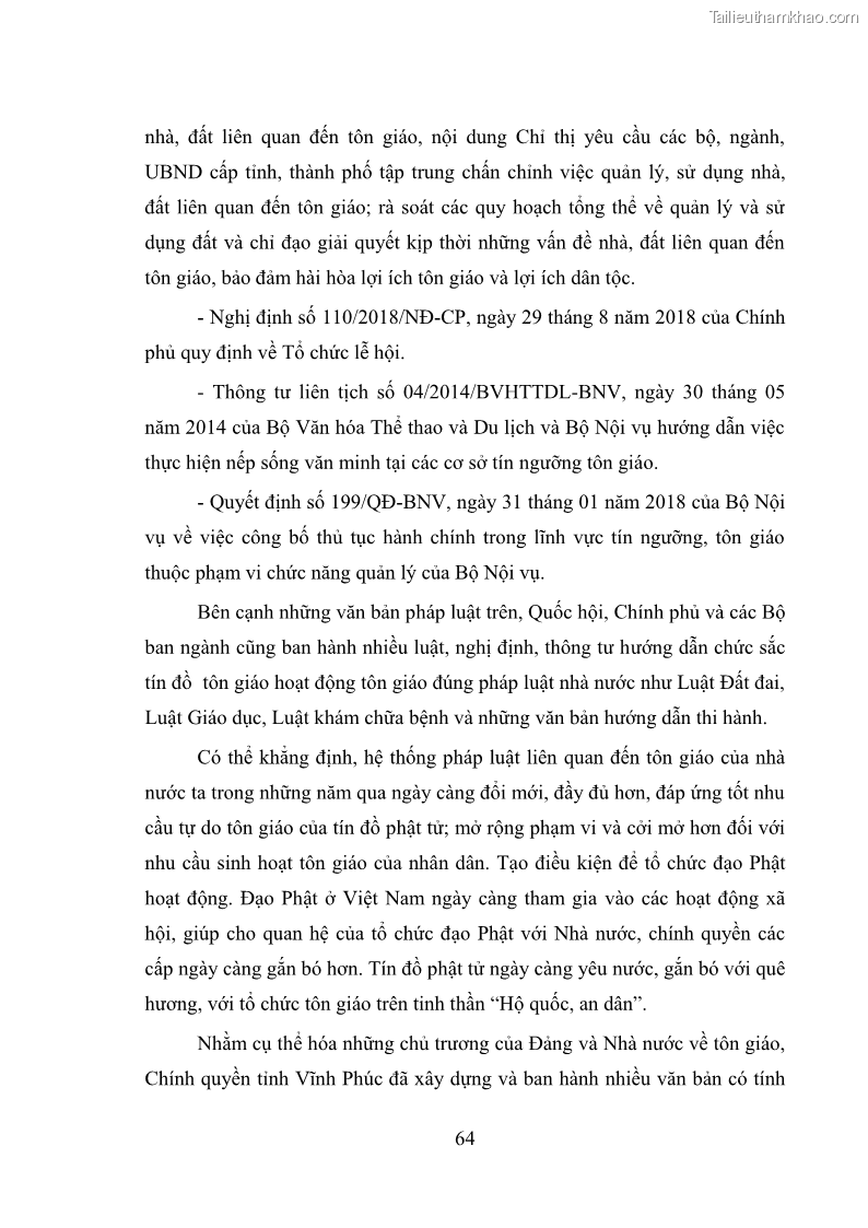 Luận văn thạc sĩ quản lý công Quản lý nhà nước đối với hoạt động của Đạo Phật trên địa bàn tỉnh Vĩnh Phúc - 6 Trang 72