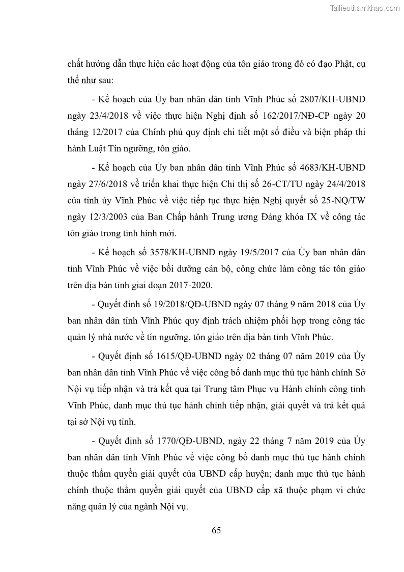 Luận văn thạc sĩ quản lý công Quản lý nhà nước đối với hoạt động của Đạo Phật trên địa bàn tỉnh Vĩnh Phúc - 7 Trang 73