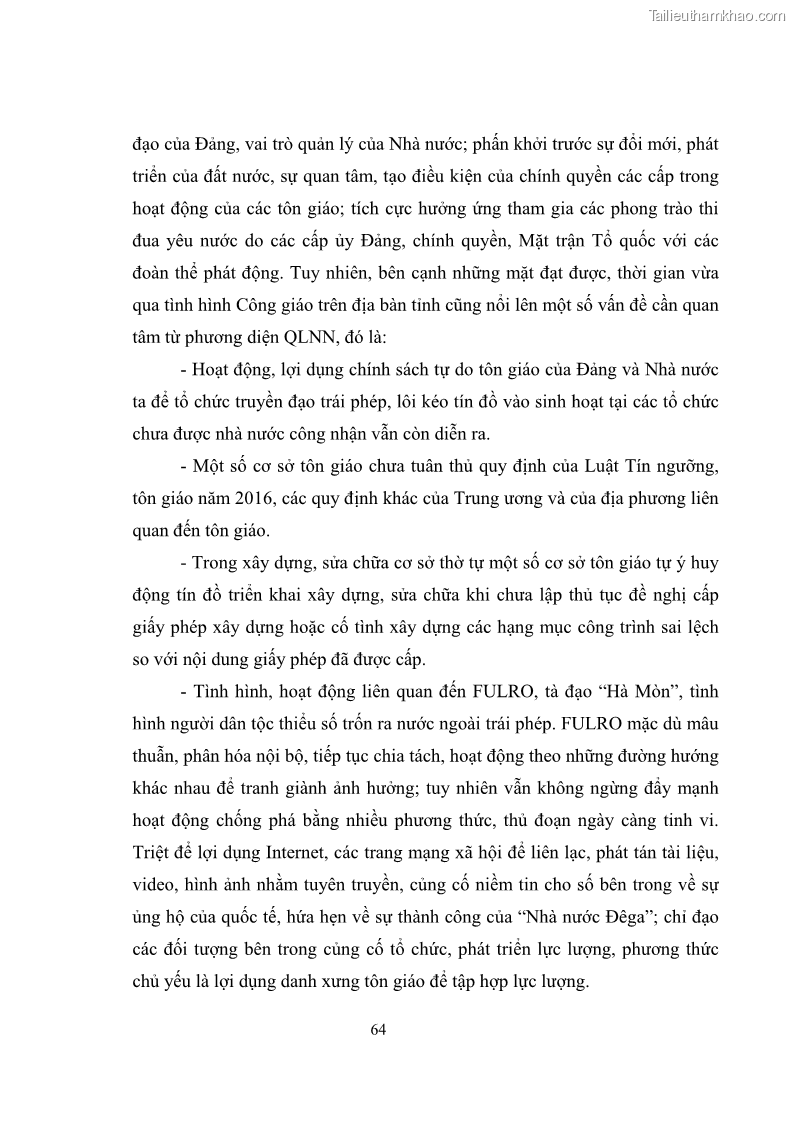 Luận văn thạc sĩ quản lý công Quản lý nhà nước đối với hoạt động của Công giáo trên địa bàn tỉnh Gia Lai - 7 Trang 73