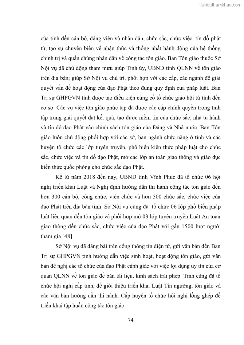 Luận văn thạc sĩ quản lý công Quản lý nhà nước đối với hoạt động của Đạo Phật trên địa bàn tỉnh Vĩnh Phúc - 7 Trang 82