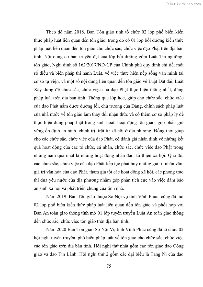 Luận văn thạc sĩ quản lý công Quản lý nhà nước đối với hoạt động của Đạo Phật trên địa bàn tỉnh Vĩnh Phúc - 7 Trang 83