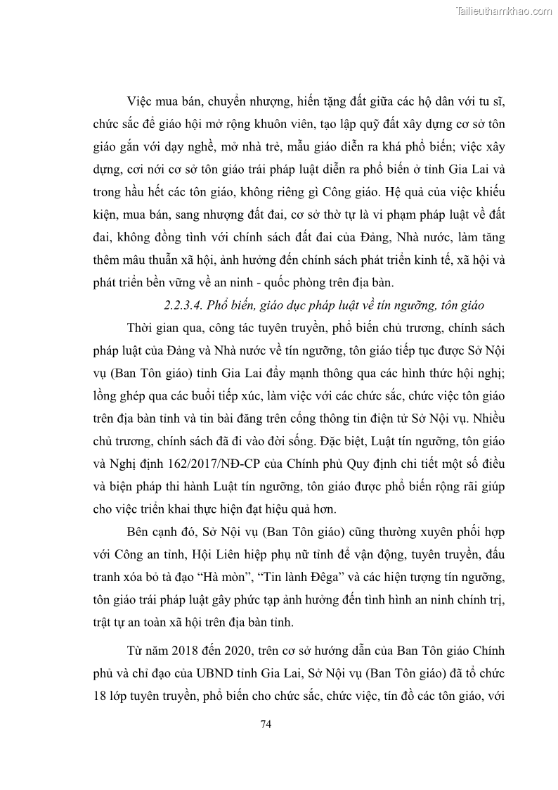 Luận văn thạc sĩ quản lý công Quản lý nhà nước đối với hoạt động của Công giáo trên địa bàn tỉnh Gia Lai - 7 Trang 83