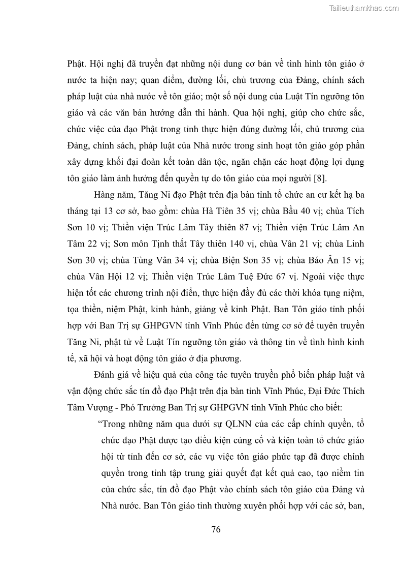 Luận văn thạc sĩ quản lý công Quản lý nhà nước đối với hoạt động của Đạo Phật trên địa bàn tỉnh Vĩnh Phúc - 7 Trang 84