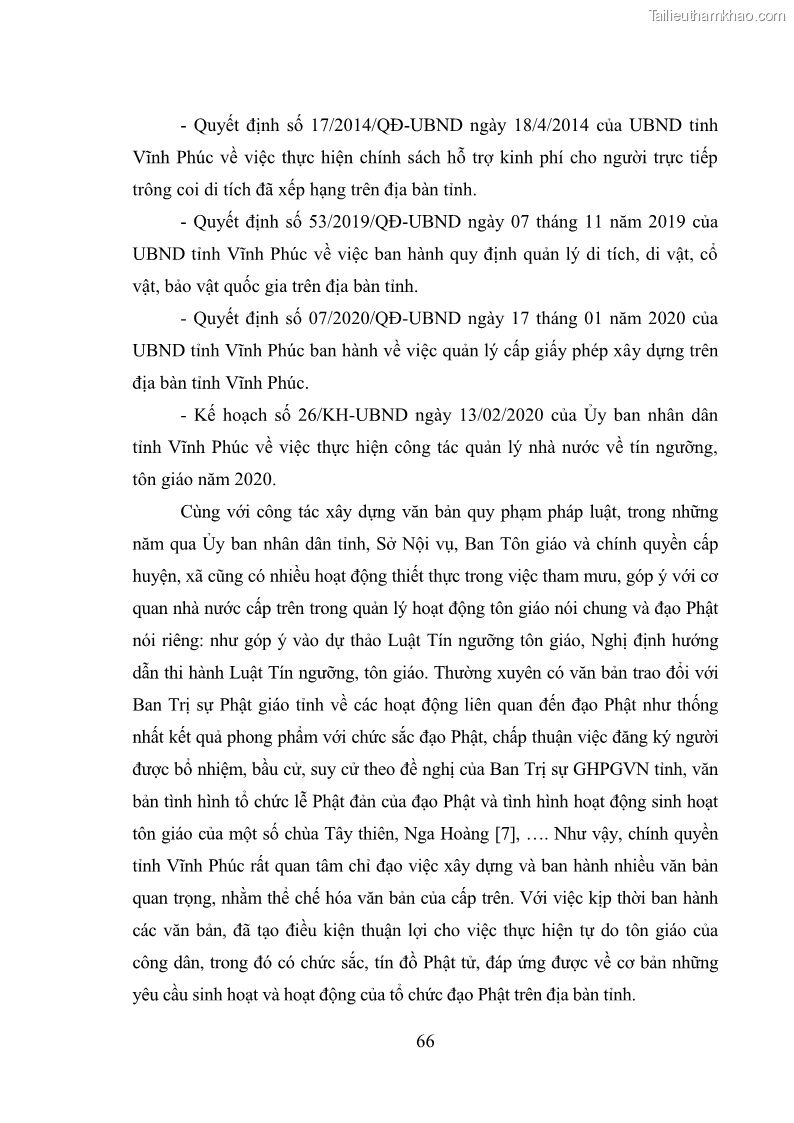 Luận văn thạc sĩ quản lý công Quản lý nhà nước đối với hoạt động của Đạo Phật trên địa bàn tỉnh Vĩnh Phúc - 7 Trang 74