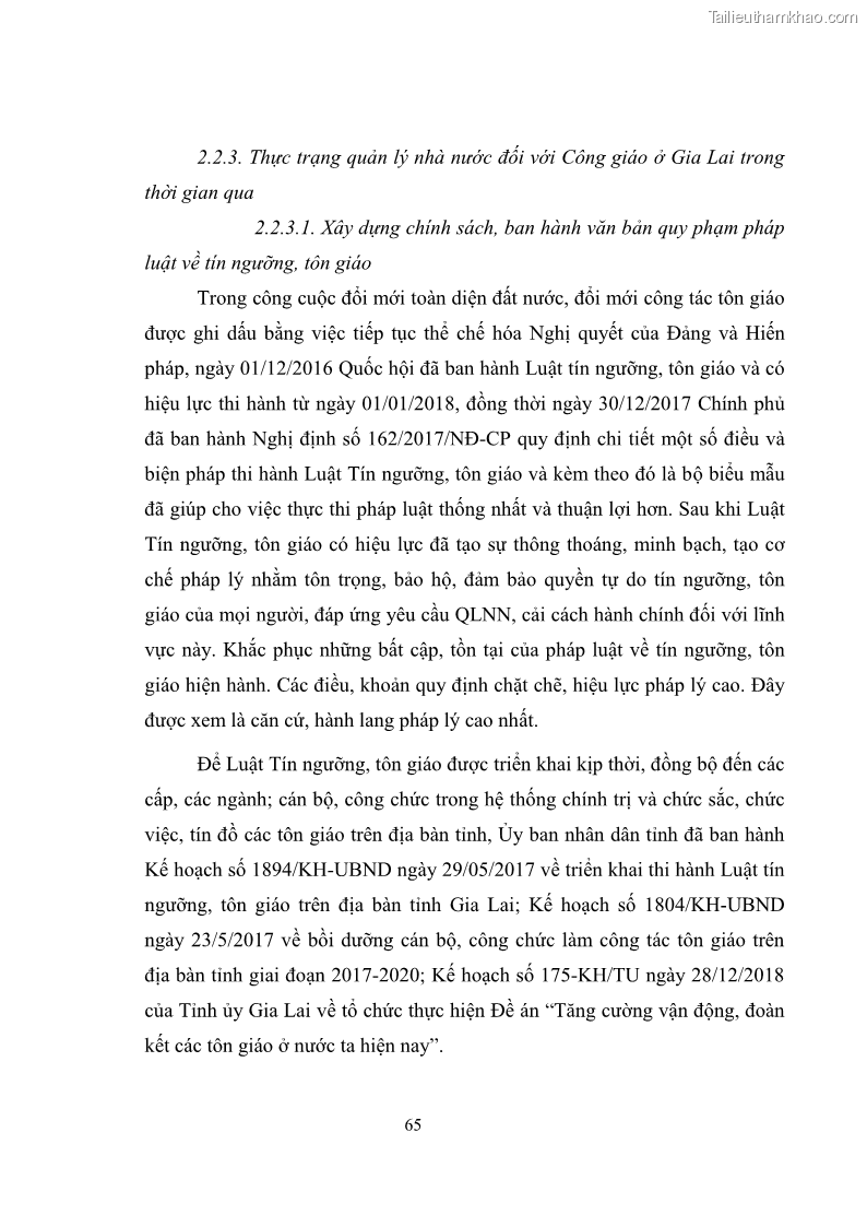 Luận văn thạc sĩ quản lý công Quản lý nhà nước đối với hoạt động của Công giáo trên địa bàn tỉnh Gia Lai - 7 Trang 74