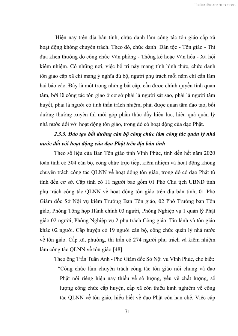 Luận văn thạc sĩ quản lý công Quản lý nhà nước đối với hoạt động của Đạo Phật trên địa bàn tỉnh Vĩnh Phúc - 7 Trang 79