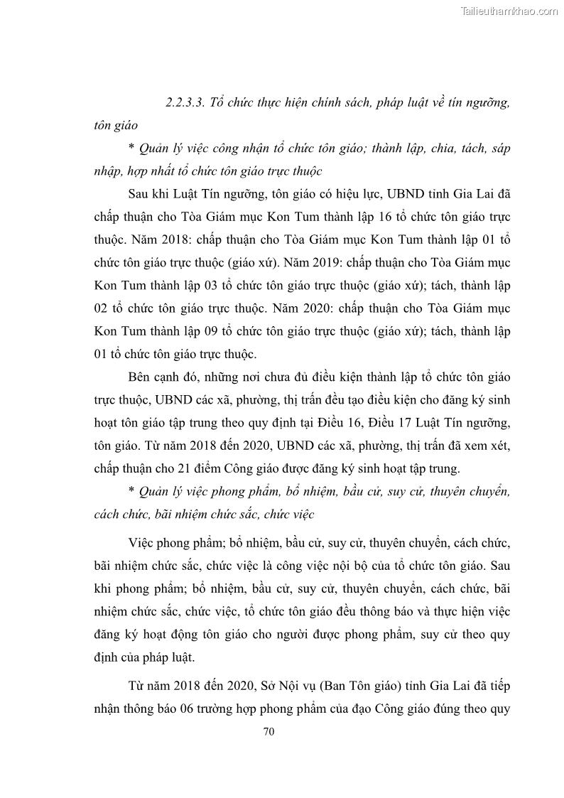 Luận văn thạc sĩ quản lý công Quản lý nhà nước đối với hoạt động của Công giáo trên địa bàn tỉnh Gia Lai - 7 Trang 79
