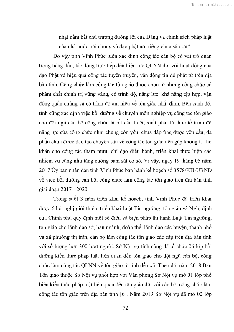 Luận văn thạc sĩ quản lý công Quản lý nhà nước đối với hoạt động của Đạo Phật trên địa bàn tỉnh Vĩnh Phúc - 7 Trang 80