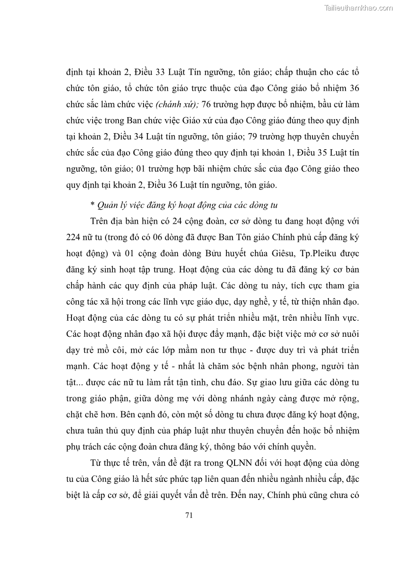 Luận văn thạc sĩ quản lý công Quản lý nhà nước đối với hoạt động của Công giáo trên địa bàn tỉnh Gia Lai - 7 Trang 80