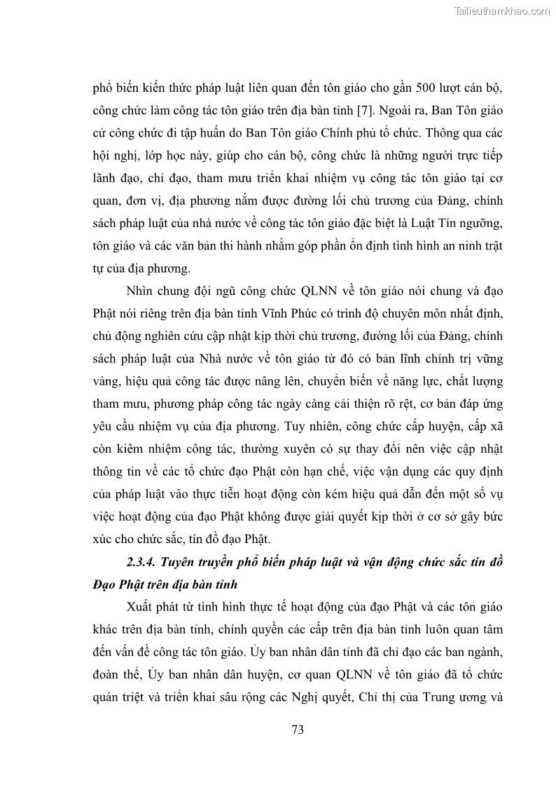 Luận văn thạc sĩ quản lý công Quản lý nhà nước đối với hoạt động của Đạo Phật trên địa bàn tỉnh Vĩnh Phúc - 7 Trang 81