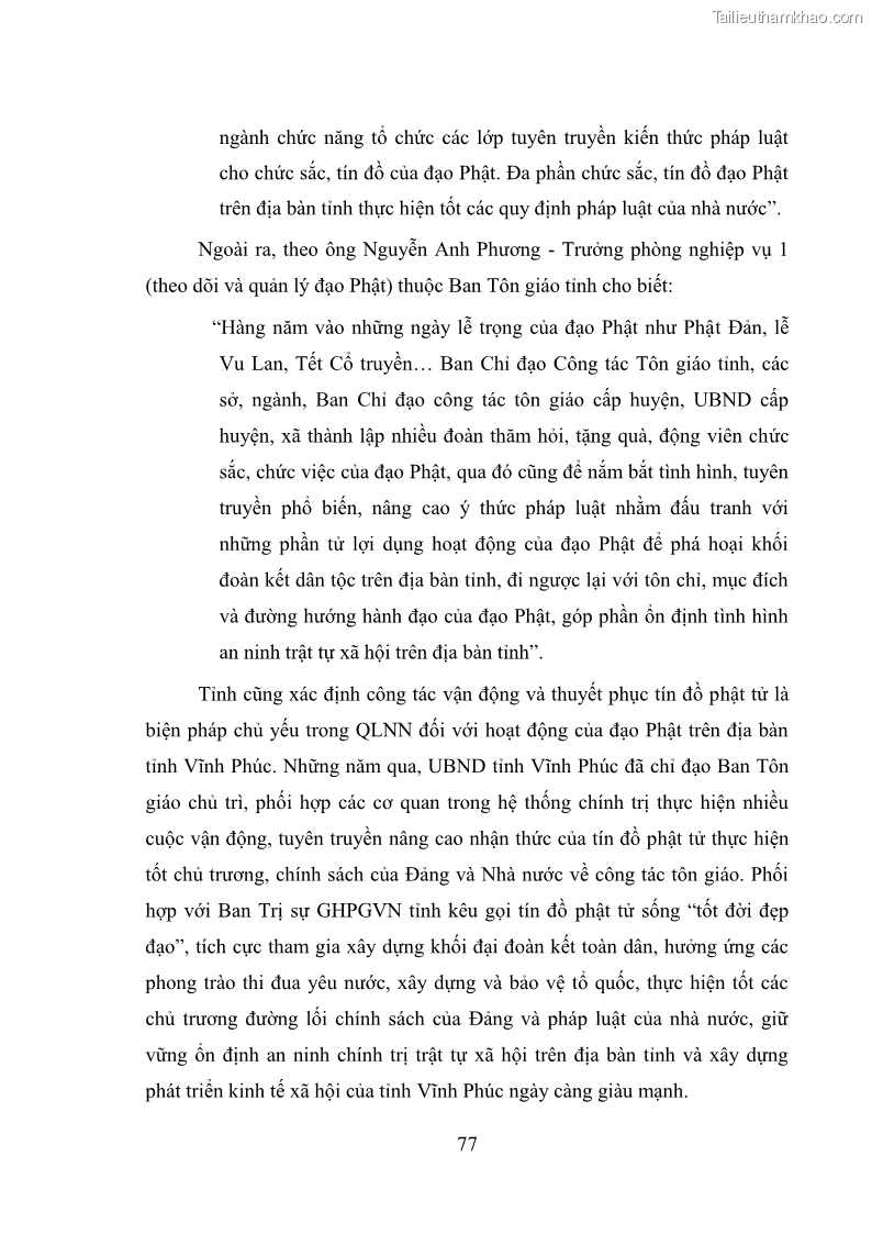 Luận văn thạc sĩ quản lý công Quản lý nhà nước đối với hoạt động của Đạo Phật trên địa bàn tỉnh Vĩnh Phúc - 8 Trang 85