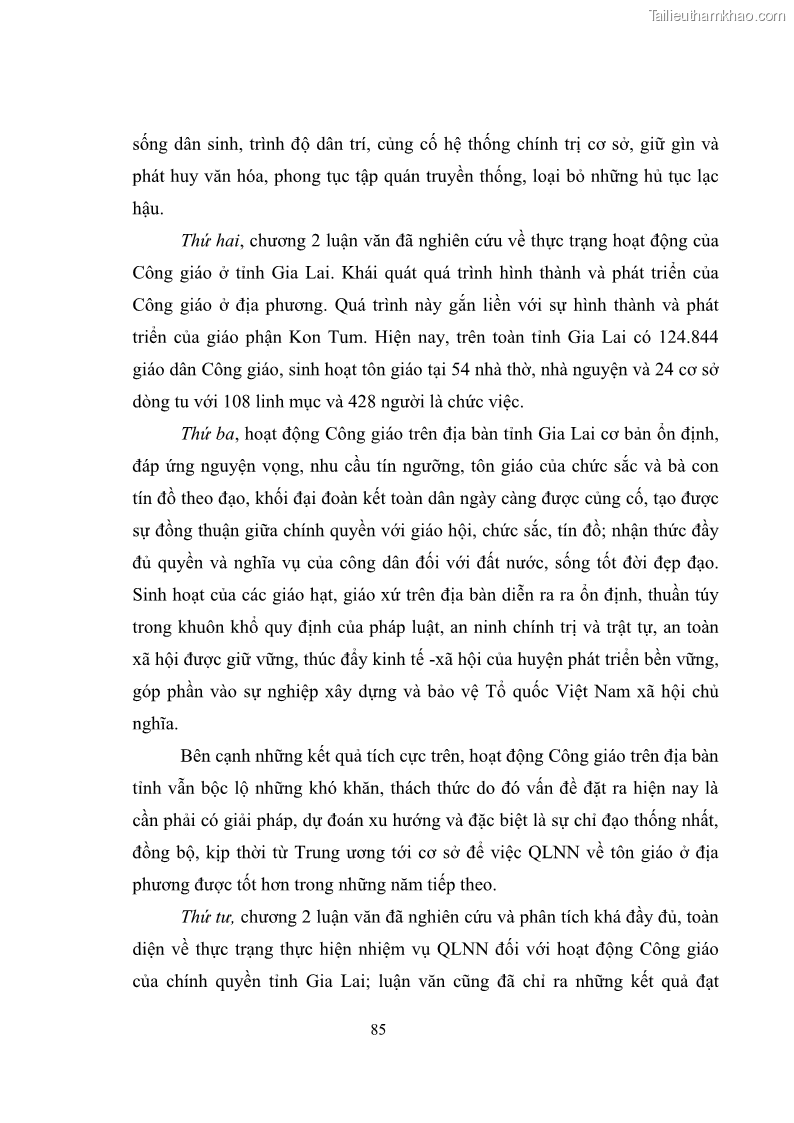 Luận văn thạc sĩ quản lý công Quản lý nhà nước đối với hoạt động của Công giáo trên địa bàn tỉnh Gia Lai - 8 Trang 94