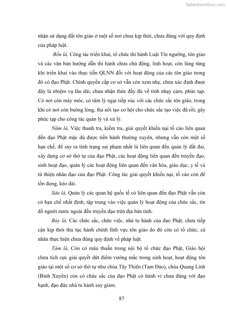 Luận văn thạc sĩ quản lý công Quản lý nhà nước đối với hoạt động của Đạo Phật trên địa bàn tỉnh Vĩnh Phúc - 8 Trang 95