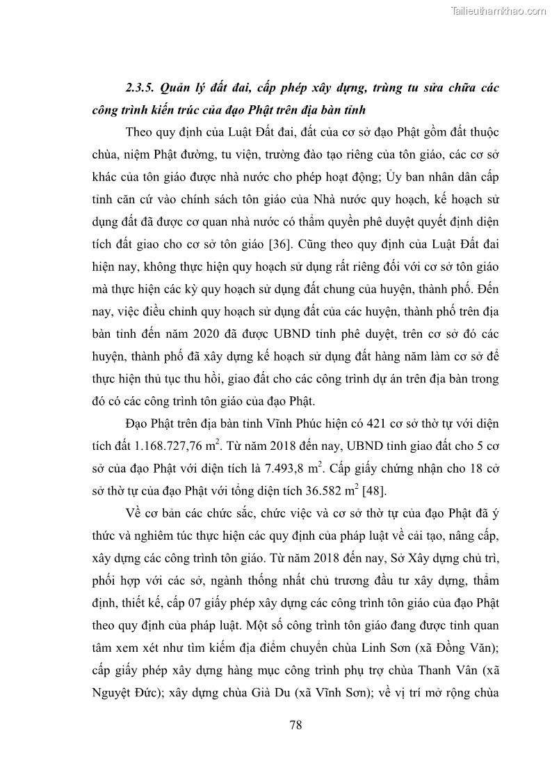 Luận văn thạc sĩ quản lý công Quản lý nhà nước đối với hoạt động của Đạo Phật trên địa bàn tỉnh Vĩnh Phúc - 8 Trang 86