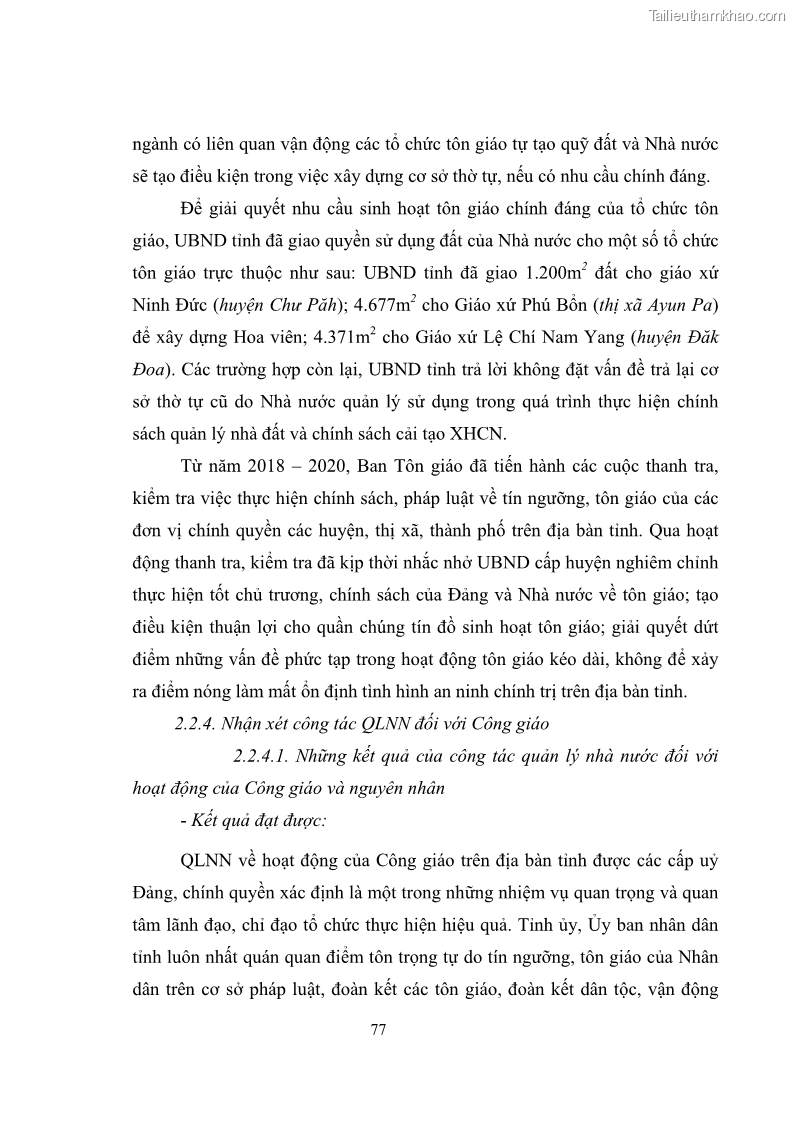 Luận văn thạc sĩ quản lý công Quản lý nhà nước đối với hoạt động của Công giáo trên địa bàn tỉnh Gia Lai - 8 Trang 86