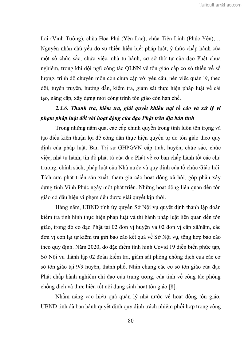 Luận văn thạc sĩ quản lý công Quản lý nhà nước đối với hoạt động của Đạo Phật trên địa bàn tỉnh Vĩnh Phúc - 8 Trang 88
