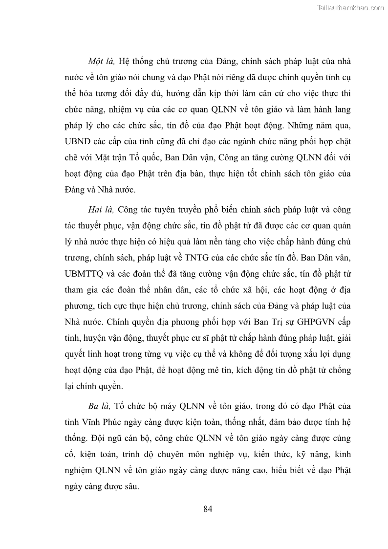Luận văn thạc sĩ quản lý công Quản lý nhà nước đối với hoạt động của Đạo Phật trên địa bàn tỉnh Vĩnh Phúc - 8 Trang 92