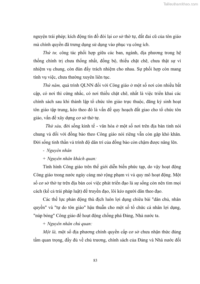 Luận văn thạc sĩ quản lý công Quản lý nhà nước đối với hoạt động của Công giáo trên địa bàn tỉnh Gia Lai - 8 Trang 92