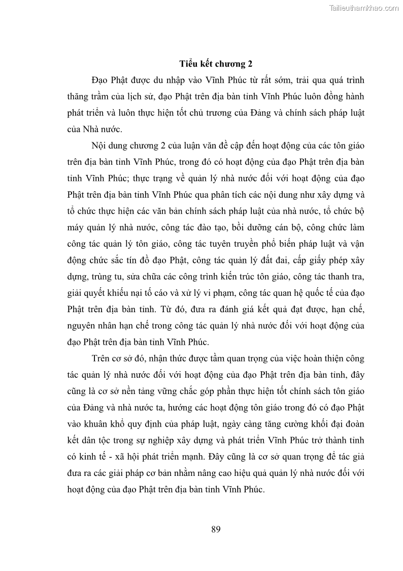 Luận văn thạc sĩ quản lý công Quản lý nhà nước đối với hoạt động của Đạo Phật trên địa bàn tỉnh Vĩnh Phúc - 9 Trang 97