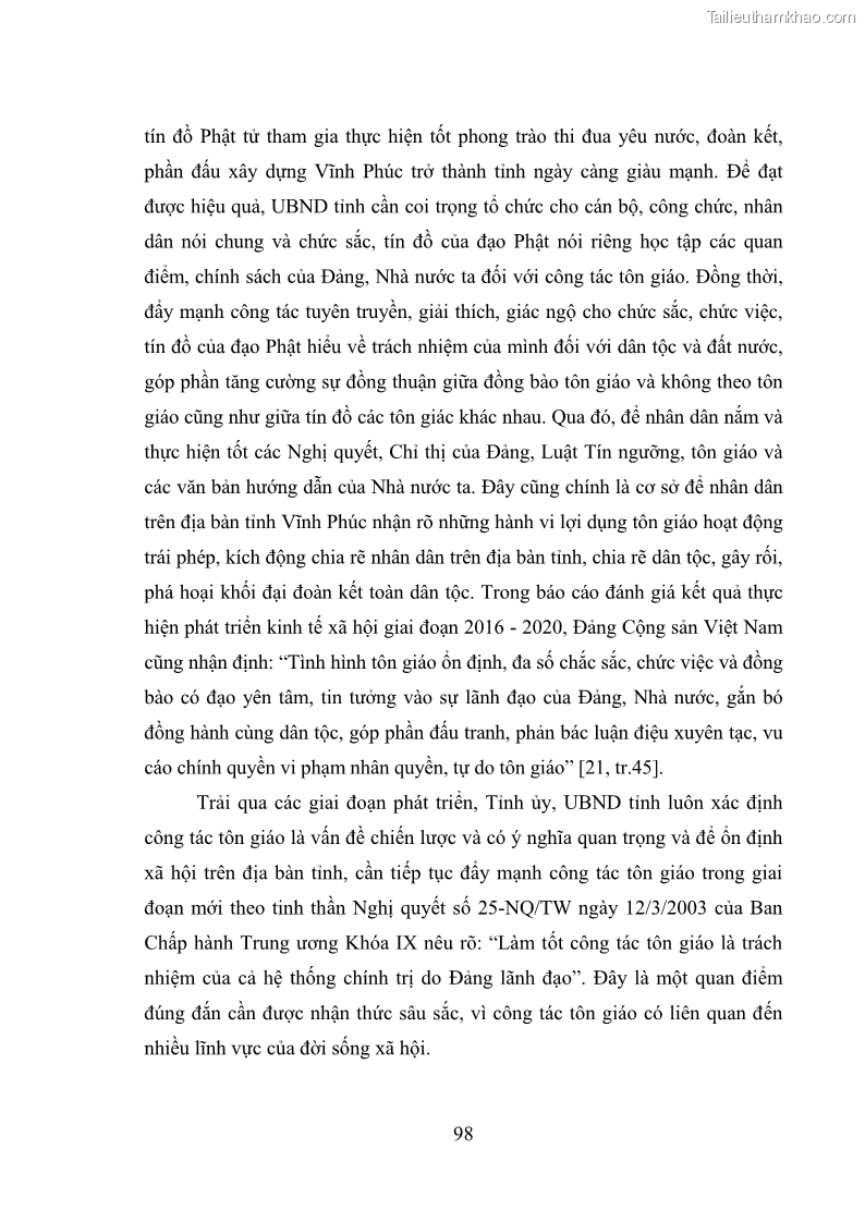 Luận văn thạc sĩ quản lý công Quản lý nhà nước đối với hoạt động của Đạo Phật trên địa bàn tỉnh Vĩnh Phúc - 9 Trang 106