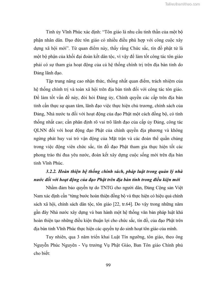 Luận văn thạc sĩ quản lý công Quản lý nhà nước đối với hoạt động của Đạo Phật trên địa bàn tỉnh Vĩnh Phúc - 9 Trang 107