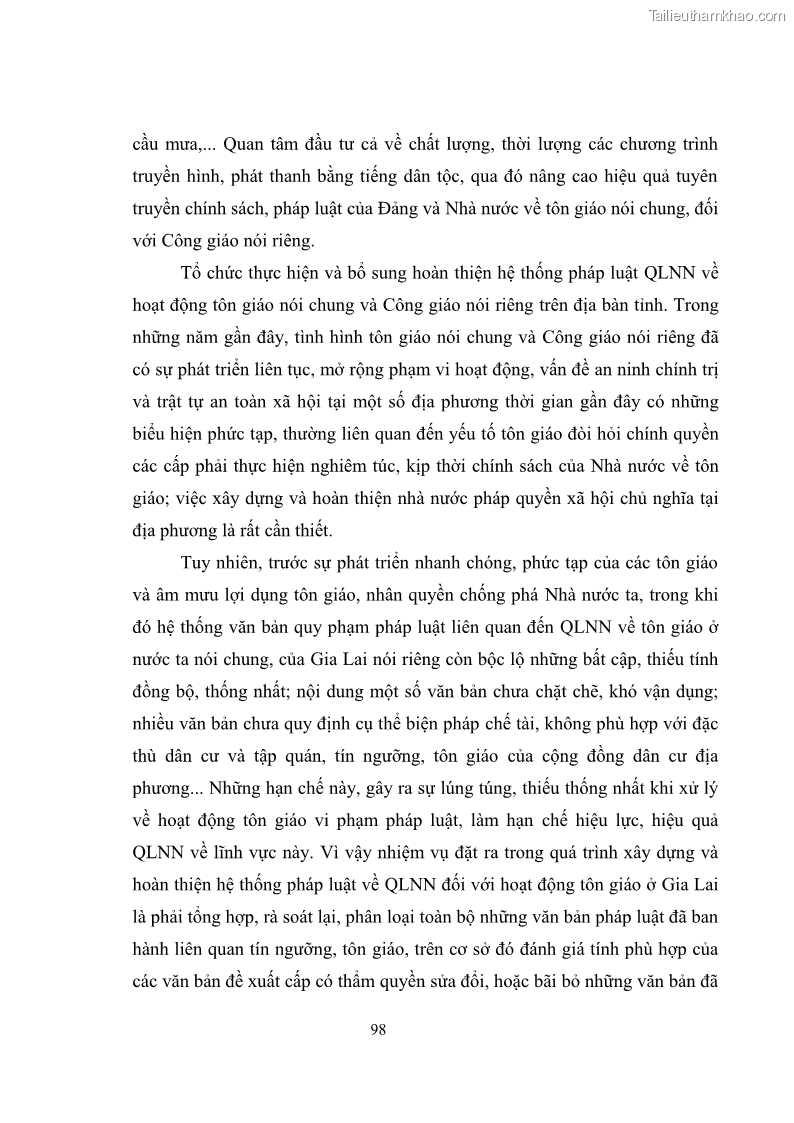 Luận văn thạc sĩ quản lý công Quản lý nhà nước đối với hoạt động của Công giáo trên địa bàn tỉnh Gia Lai - 9 Trang 107