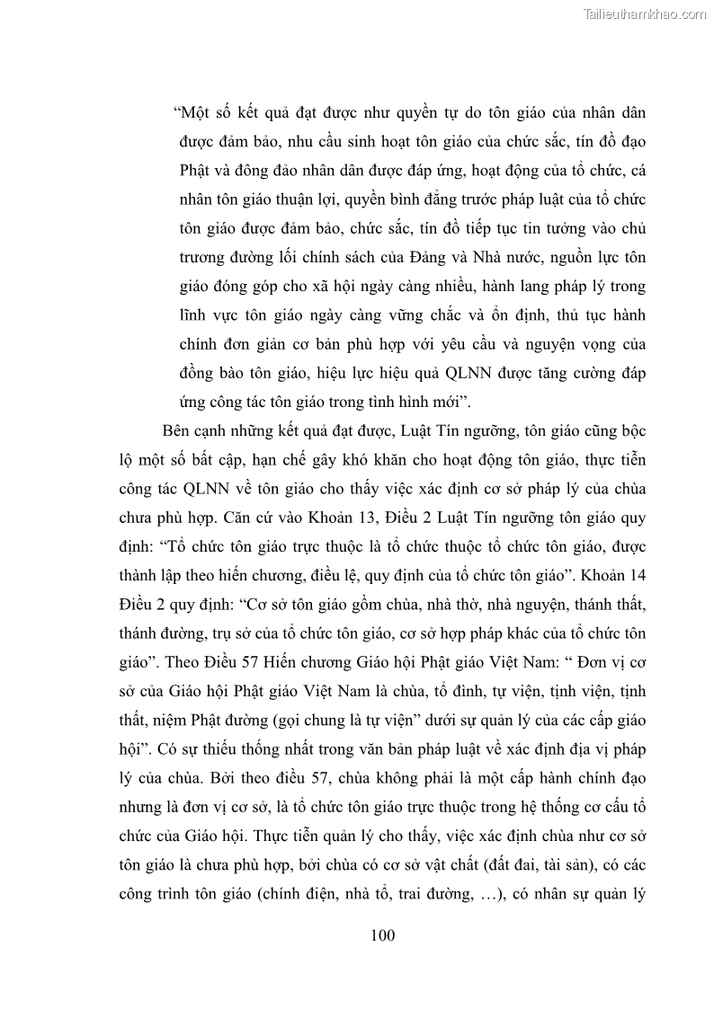 Luận văn thạc sĩ quản lý công Quản lý nhà nước đối với hoạt động của Đạo Phật trên địa bàn tỉnh Vĩnh Phúc - 9 Trang 108