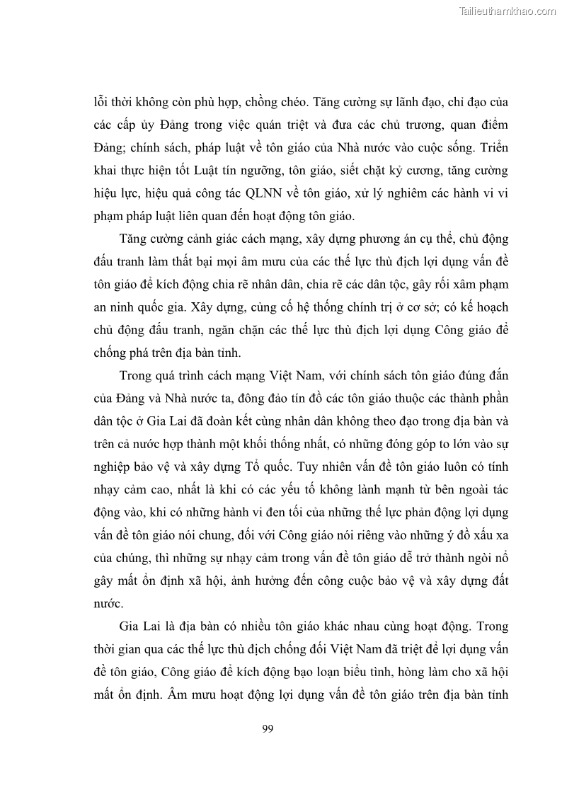 Luận văn thạc sĩ quản lý công Quản lý nhà nước đối với hoạt động của Công giáo trên địa bàn tỉnh Gia Lai - 9 Trang 108