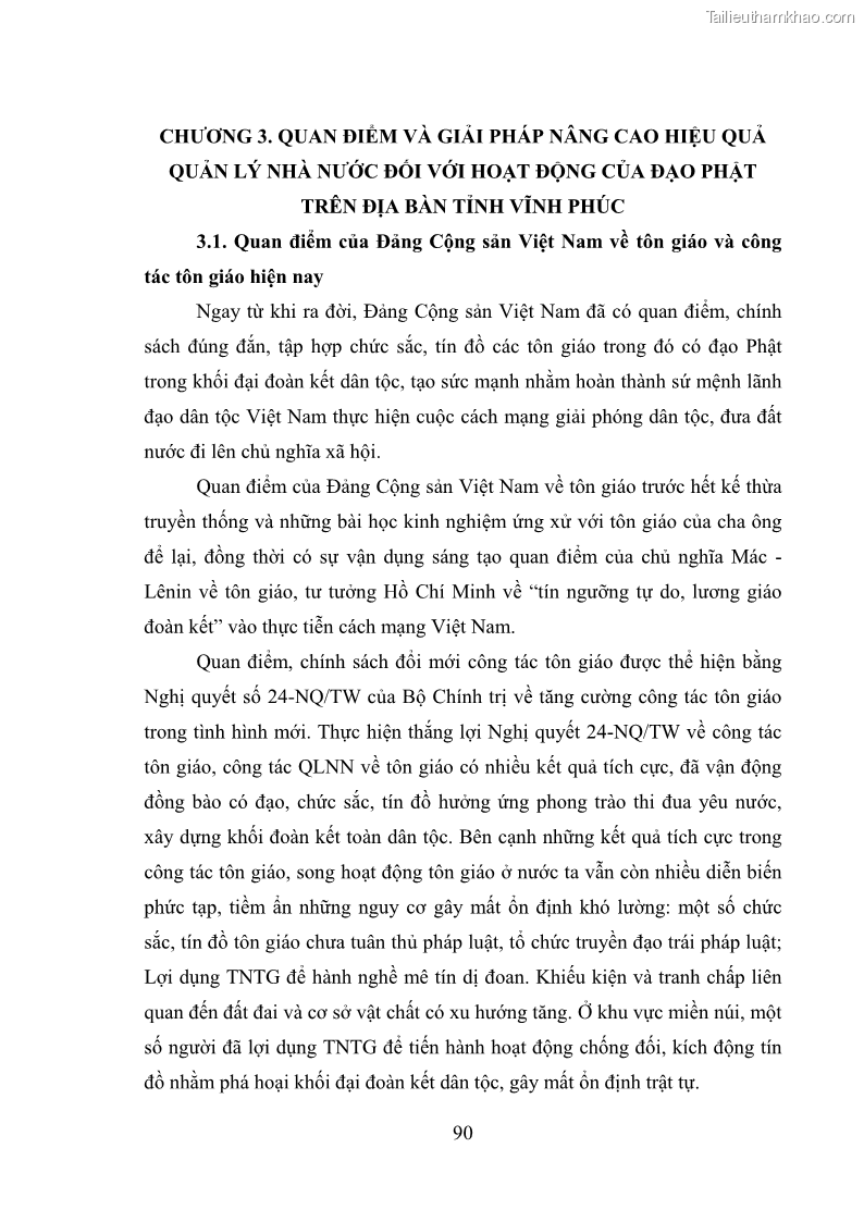 Luận văn thạc sĩ quản lý công Quản lý nhà nước đối với hoạt động của Đạo Phật trên địa bàn tỉnh Vĩnh Phúc - 9 Trang 98