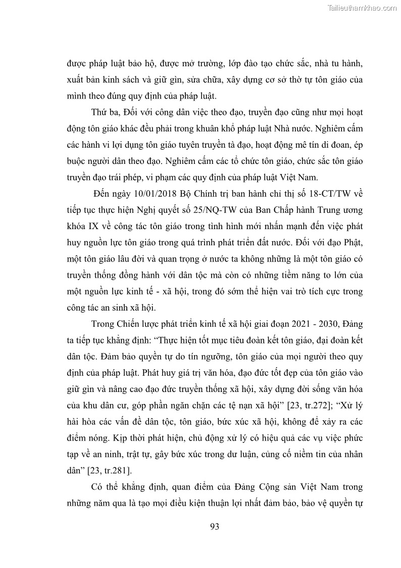 Luận văn thạc sĩ quản lý công Quản lý nhà nước đối với hoạt động của Đạo Phật trên địa bàn tỉnh Vĩnh Phúc - 9 Trang 101