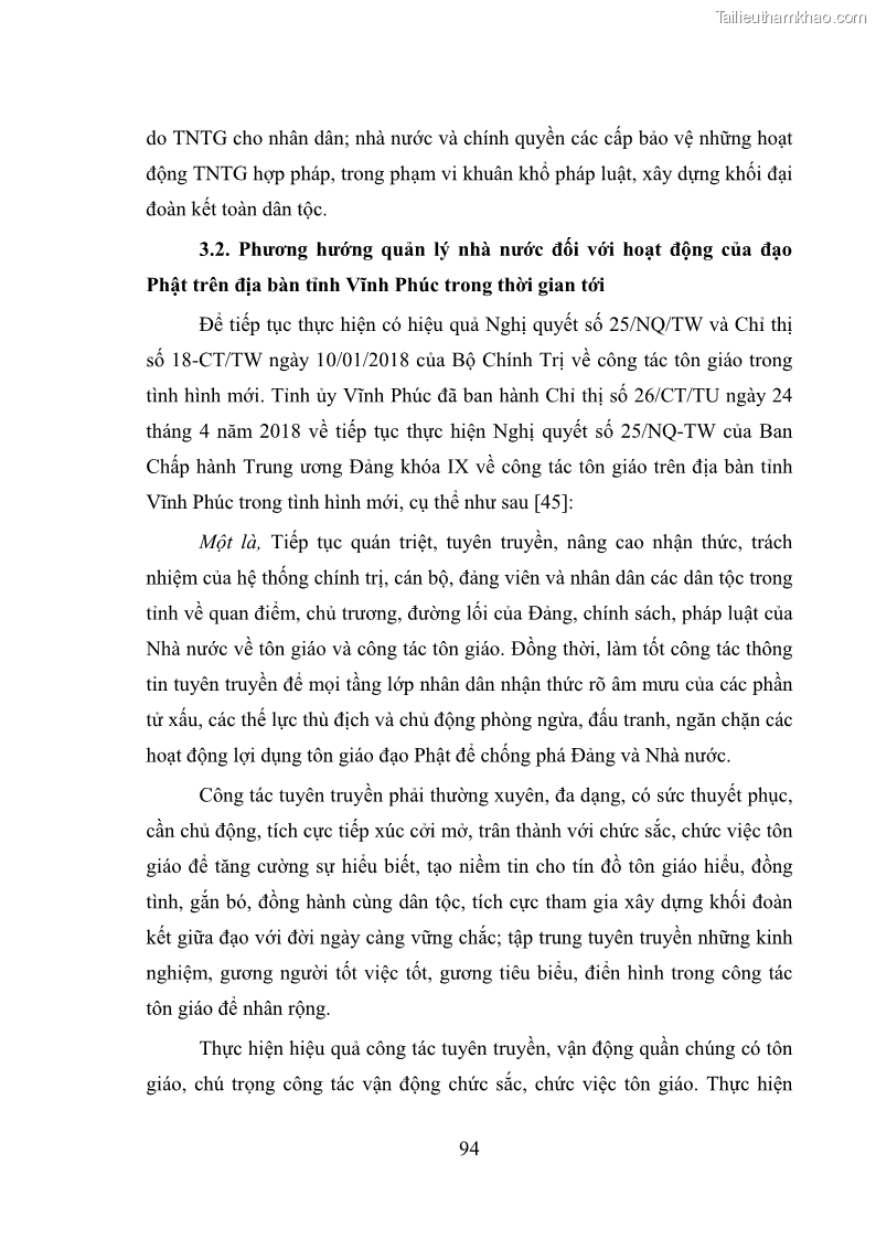 Luận văn thạc sĩ quản lý công Quản lý nhà nước đối với hoạt động của Đạo Phật trên địa bàn tỉnh Vĩnh Phúc - 9 Trang 102