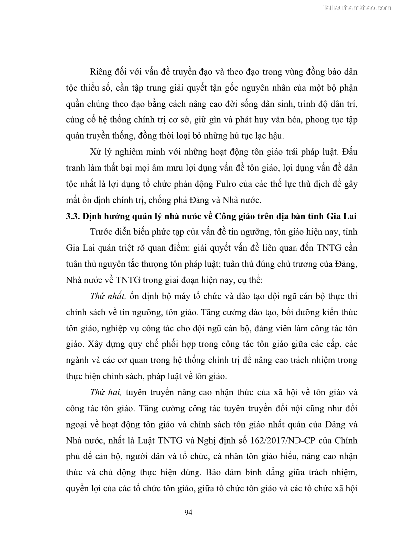 Luận văn thạc sĩ quản lý công Quản lý nhà nước đối với hoạt động của Công giáo trên địa bàn tỉnh Gia Lai - 9 Trang 103
