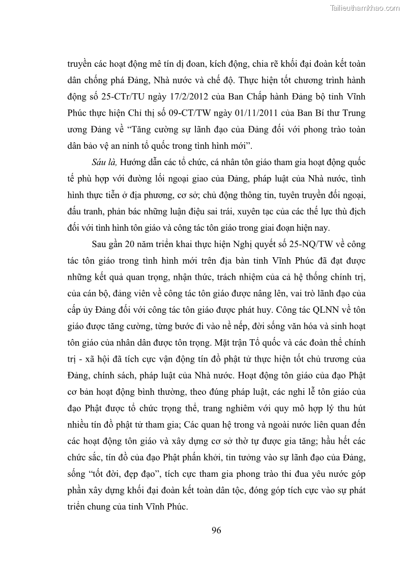 Luận văn thạc sĩ quản lý công Quản lý nhà nước đối với hoạt động của Đạo Phật trên địa bàn tỉnh Vĩnh Phúc - 9 Trang 104