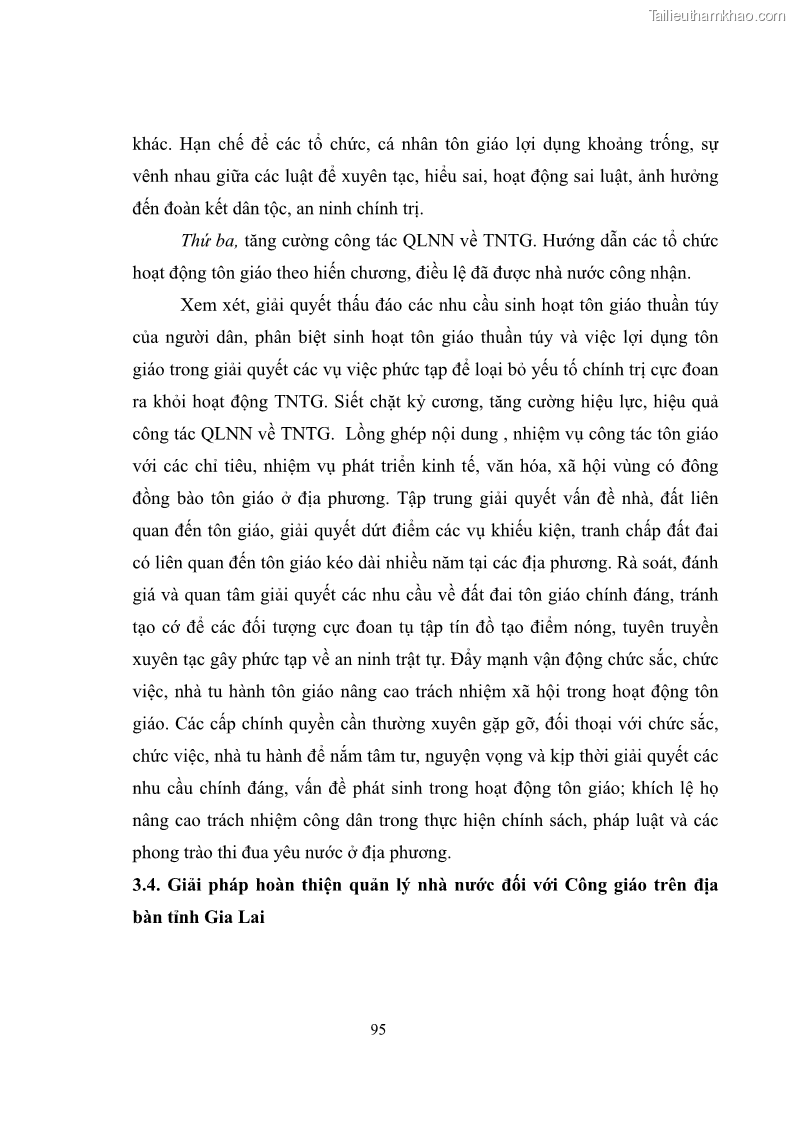 Luận văn thạc sĩ quản lý công Quản lý nhà nước đối với hoạt động của Công giáo trên địa bàn tỉnh Gia Lai - 9 Trang 104