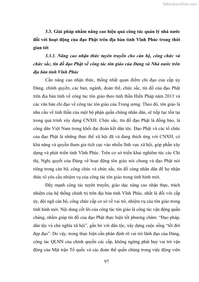 Luận văn thạc sĩ quản lý công Quản lý nhà nước đối với hoạt động của Đạo Phật trên địa bàn tỉnh Vĩnh Phúc - 9 Trang 105