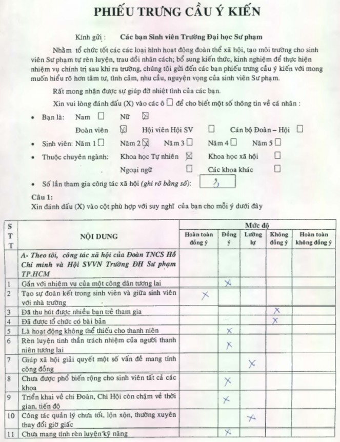 PHIẾU TRƯNG CẦU Ý KIẾN 1